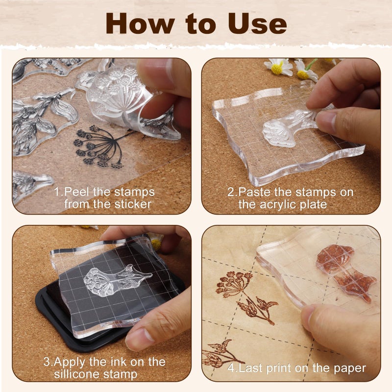 UCEC 8 Sheets Flower Clear Stamps for Card Making, Silicone Stamps for Crafting, Flower Stamp Clear Rubber Flowers Vintage Plants and Decoration and DIY Scrapbooking - Image 3